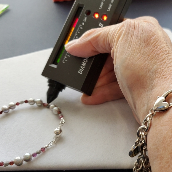 Raw Diamond, Red Sapphire, and Pearl Sterling Bracelet - Picture 13 of 16